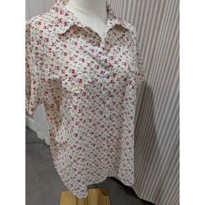 Wrangle Women's Floral Print Western Long‎ Sleeve Pearl Snap Shirt Cream Red 3XL